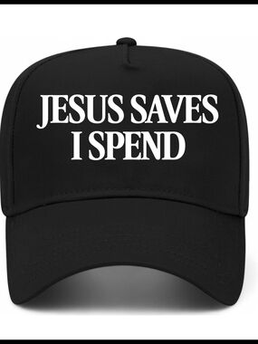 Black 'Jesus Saves I Spend' Embroidered Baseball Cap